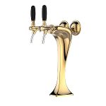 Alt text: A shiny gold-colored draft beer tower with two black tap handles.4 Line Chiller Unit.